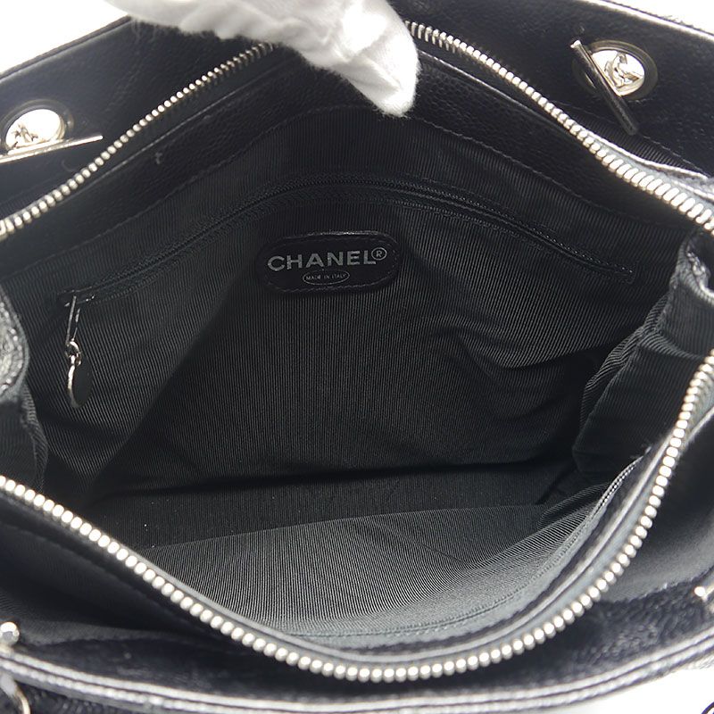 Chanel Chain Tote Bag Caviar Skin Black And Silver Hardware