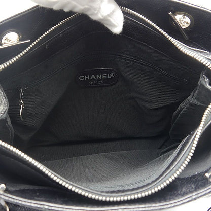 Chanel Chain Tote Bag Caviar Skin Black And Silver Hardware