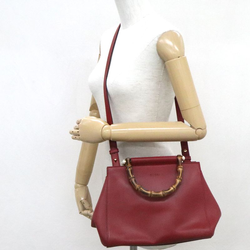 Gucci Bamboo Nimfair Small 2WAY Handbag 453767 Red Leather Shoulder