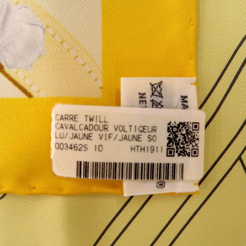 Hermes Carré 90 Cavalcodour Voltigeur Cavalcadour Voltigeur Silk Yellow Brown