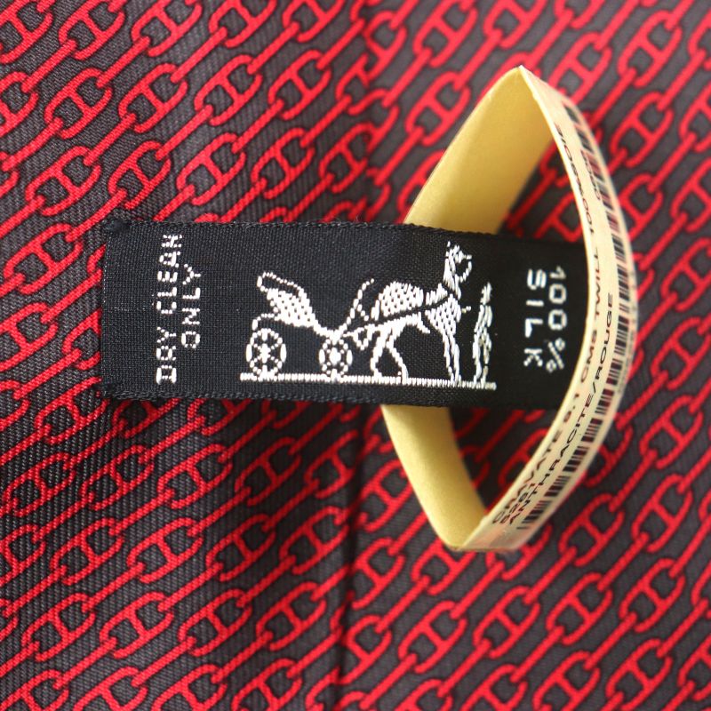 Hermes 5261 100% Silk Anthracite/rouge Cravat Chaine D'ancre Patterned Tie
