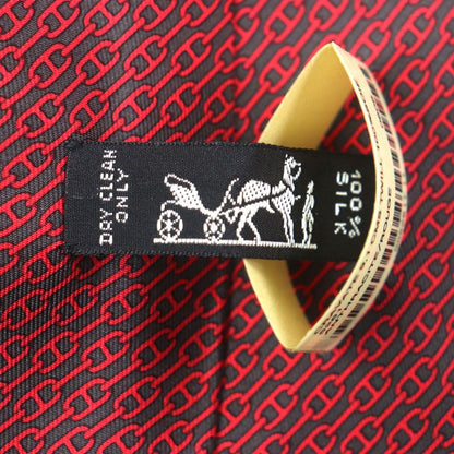Hermes 5261 100% Silk Anthracite/rouge Cravat Chaine D'ancre Patterned Tie