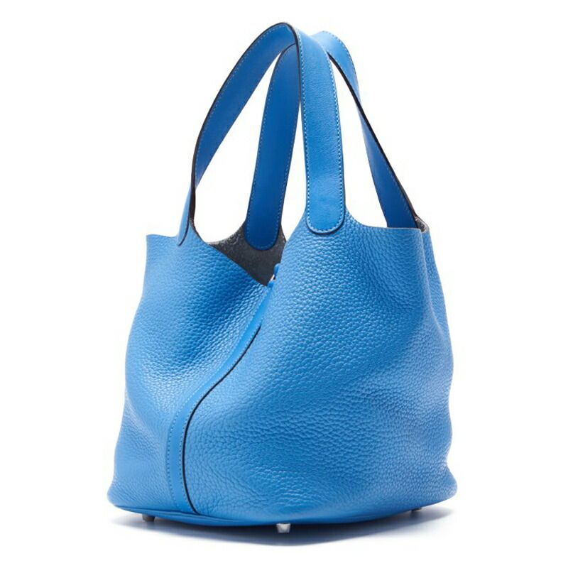 Hermes Picotin Lock MM Handbag Taurillon Clemence X Swift Blue Paradise Blue