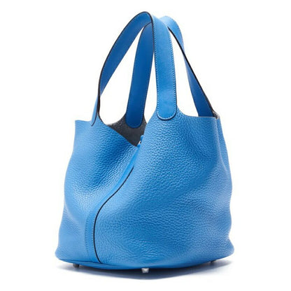 Hermes Picotin Lock MM Handbag Taurillon Clemence X Swift Blue Paradise Blue
