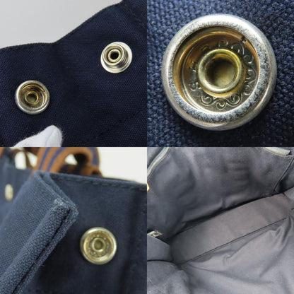 Hermes Tote Bag Fourre Tout MM Cotton Canvas Navy Brown Business Stylish Ladies