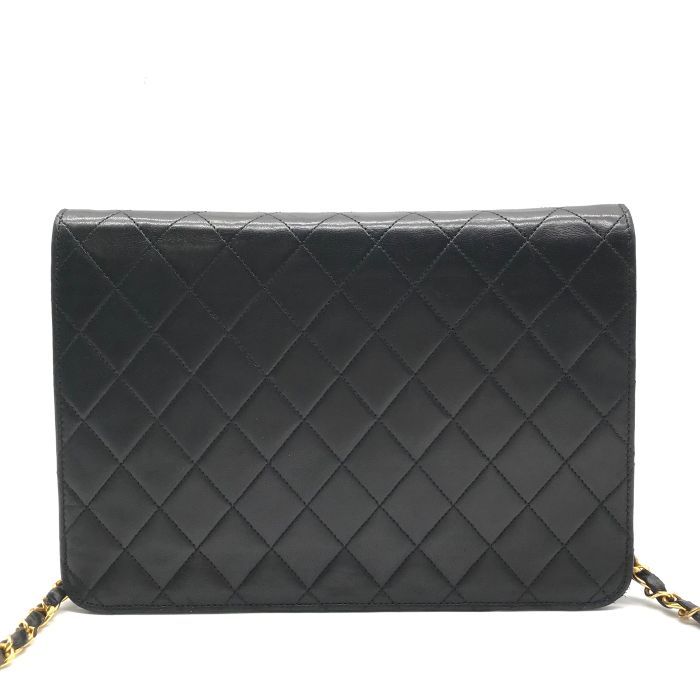 Chanel CC Logo Lambskin Leather Quilted Push Lock Chain Shoulder Bag Black