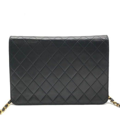 Chanel CC Logo Lambskin Leather Quilted Push Lock Chain Shoulder Bag Black