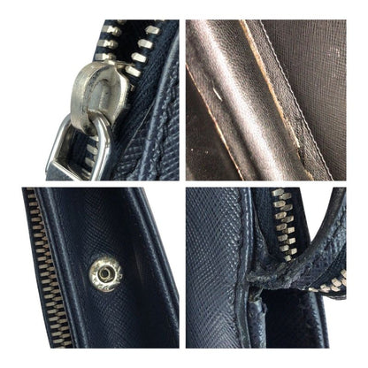 Prada Saffiano Triangle Logo Plate Navy Silver Hardware Leather Business Bag