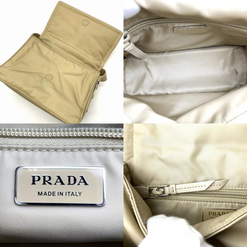 Prada Small Padded Re-nylon Crossbody Shoulder Bag Beige Nylon Leather Triangle