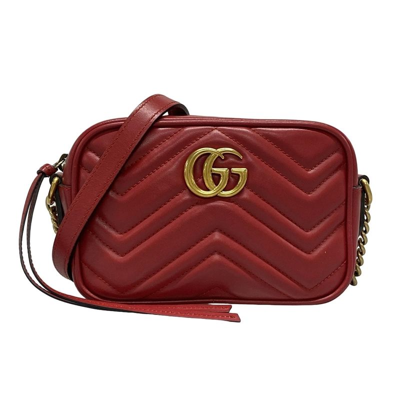 Gucci Shoulder Bag GG Marmont 448065 Red Chain Shoulder Leather