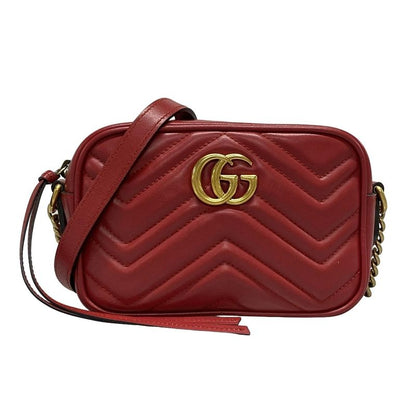 Gucci Shoulder Bag GG Marmont 448065 Red Chain Shoulder Leather