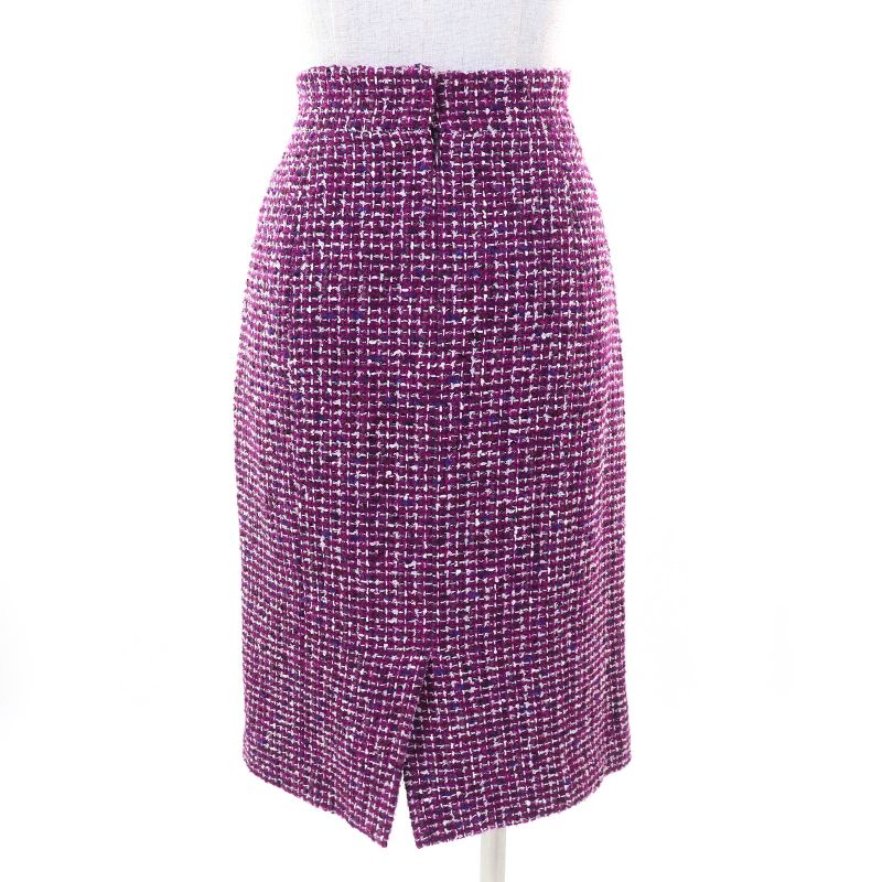 CHANEL 09P P35515 Coco Mark Plate Cotton Tweed Tight Skirt Purple 44 Made In