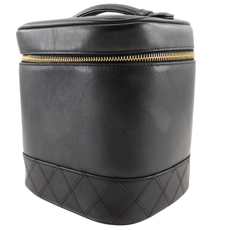 Chanel Vanity Handbag Vintage Lambskin Black Ladies Pouch