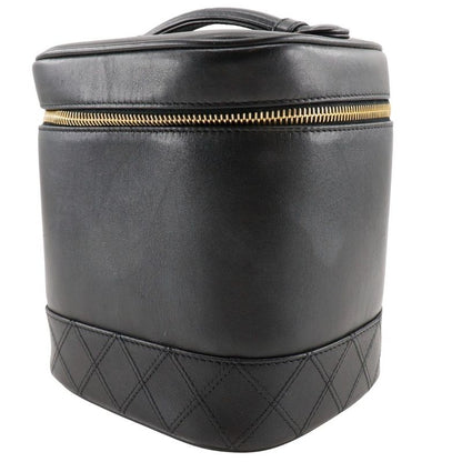 Chanel Vanity Handbag Vintage Lambskin Black Ladies Pouch