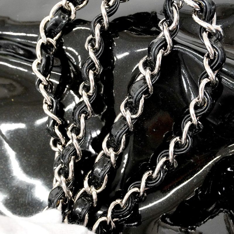 Chanel Shoulder Bag Patent Leather Black Silver Hardware Women