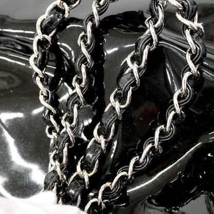 Chanel Shoulder Bag Patent Leather Black Silver Hardware Women