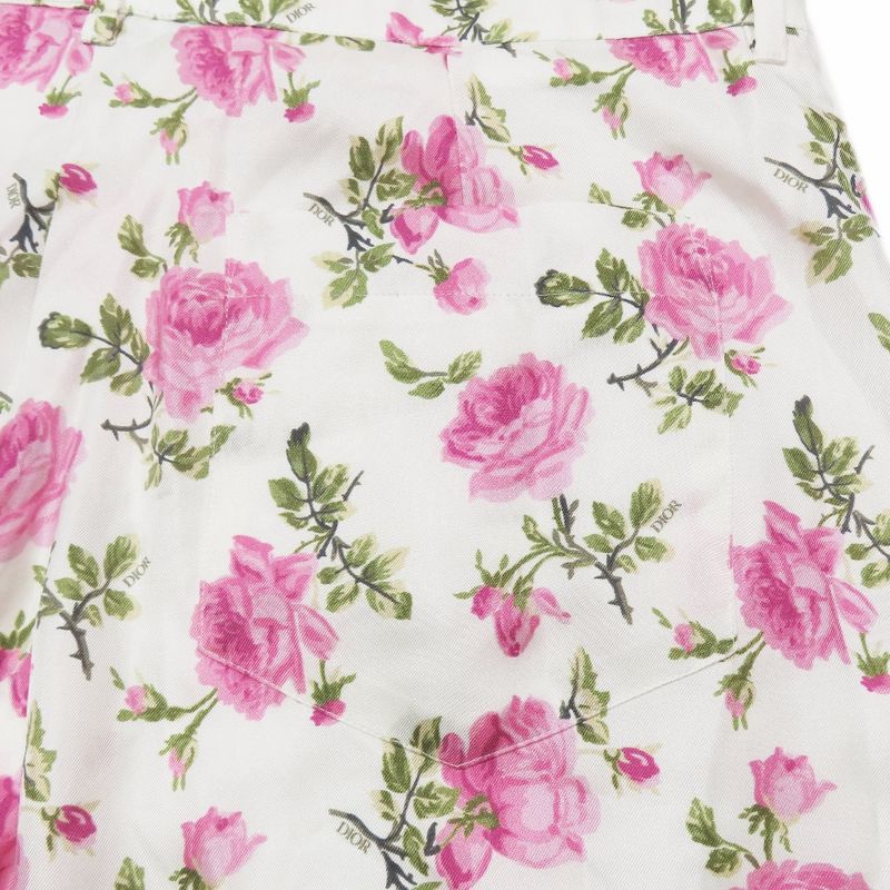 Unused 22AW DIOR Floral Rose Print Shorts Half Pants Floral 50 White Pink Mens