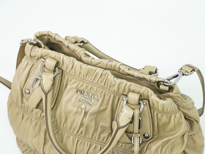 Authentic Prada Nappa Gaufre 2WAY Shoulder Bag Handbag Leather Beige Bn1789