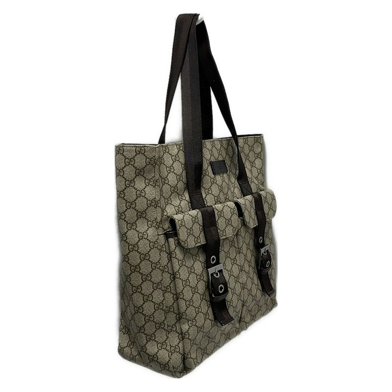 Gucci GG Plus GG Supreme 141196 Ivory And Dark Brown Leather