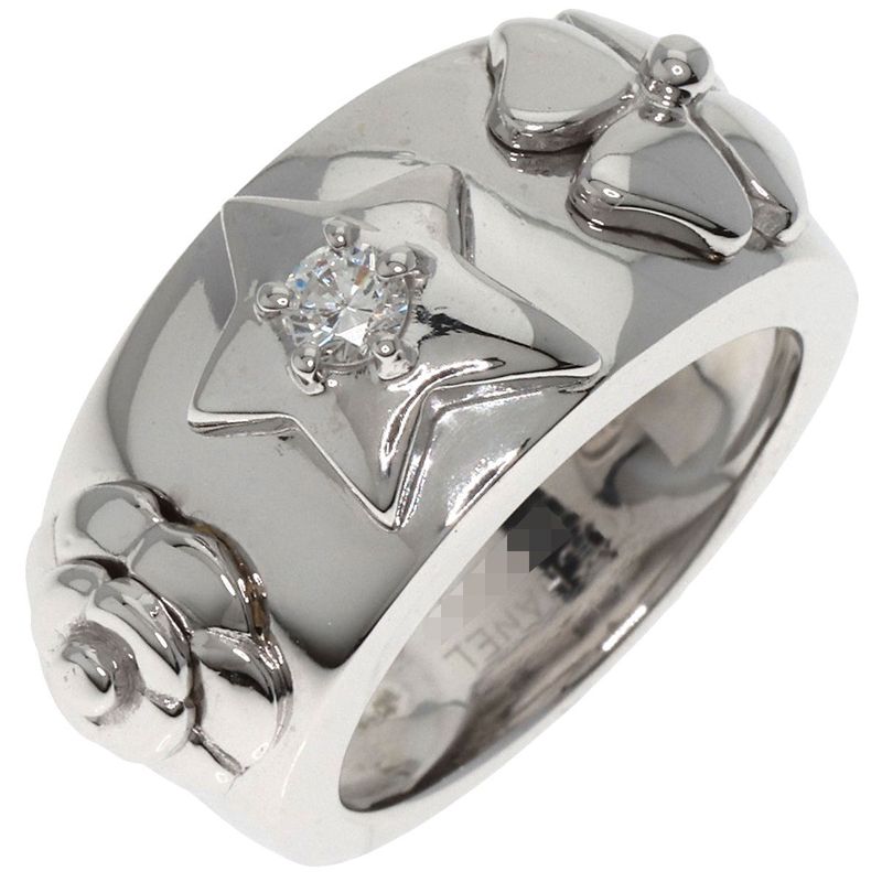 Chanel Three Symbols 1P Diamond Ring 18K White Gold Ladies