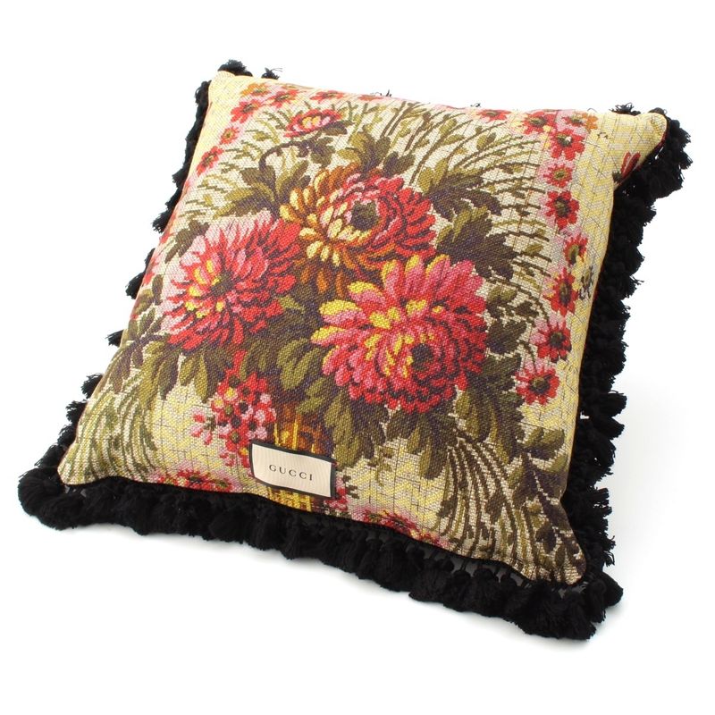 Gucci Fabric Feather Flower GG BEE Embroidered Fringe Pillow Cushion Interior