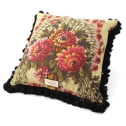 Gucci Fabric Feather Flower GG BEE Embroidered Fringe Pillow Cushion Interior