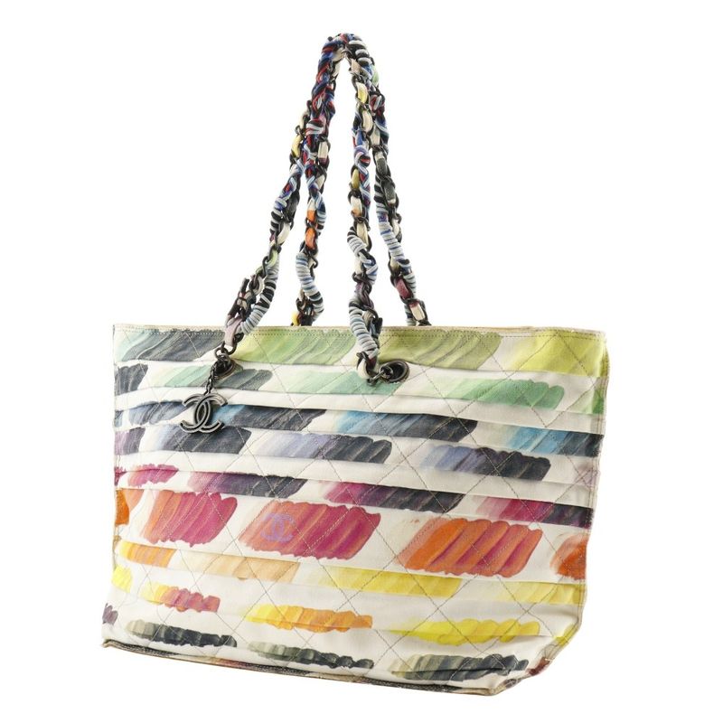 Chanel Chain Tote Colorama Coco Mark Canvas Multicolor/white Women's Tote Bag