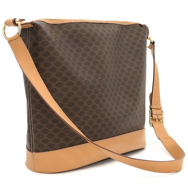 Celine Shoulder Bag Macadam PVC Leather Brown Gold Hardware Brown