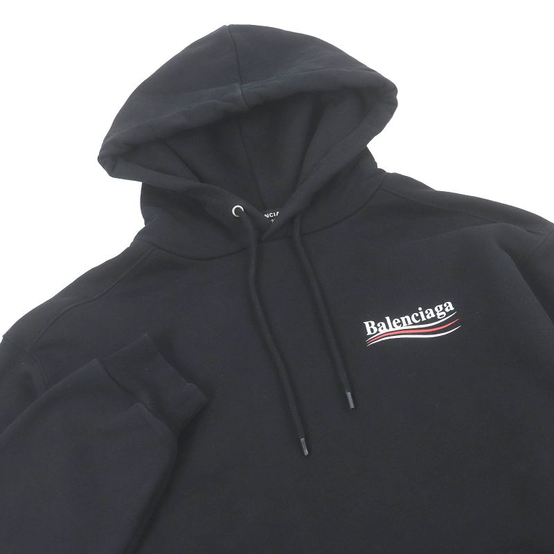 Balenciaga 2021 600583 Campaign Logo Print Oversized Pullover Hoodie Black XXS