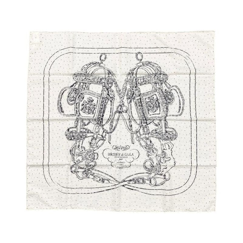 Hermes Silk Scarf Carré 70 Brides de Gala H983529s 25 Blanc Noir Black White