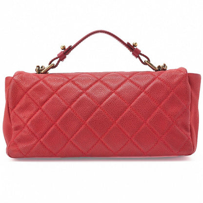 Chanel Chain Shoulder Bag Matelasse Turnlock 2way Caviar Skin Red Gold Hardware