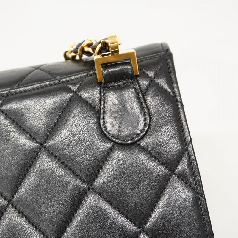 Chanel Shoulder Bag Matelasse Lambskin Black Gold Hardware Women