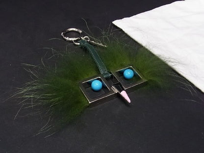 Fendi Back Charm Key Holder Key Ring Men's Women's Green And Silver Aq7481