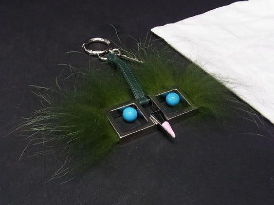 Fendi Back Charm Key Holder Key Ring Men's Women's Green And Silver Aq7481