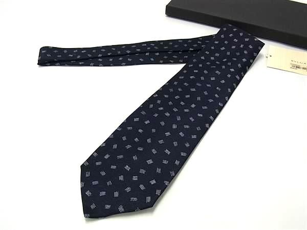 Bvlgari 100% Silk All-over Pattern Tie Business Men's Navy Fl5353
