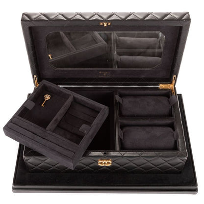 Chanel Rare Jewelry Case Black Matelasse Lambskin Leather A