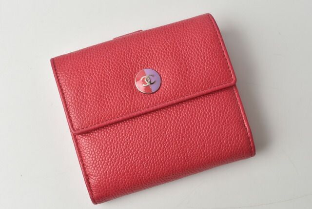 Chanel Wallet Chanel Foldable Wallet Bicolor Button Caviar Skin Rose Purple