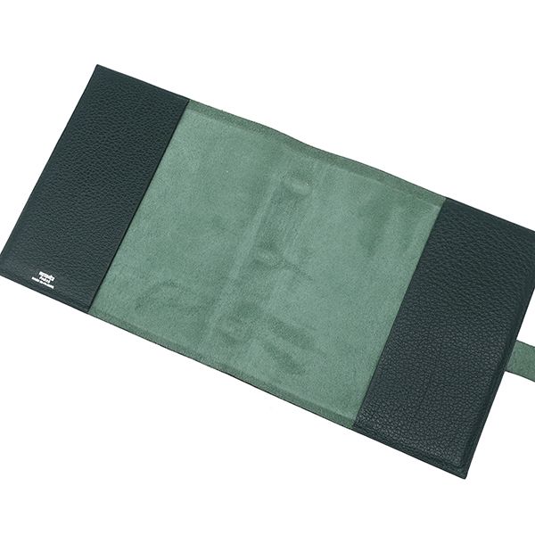 Hermes Accessories CD Case Leather Greenish Silver Hardware Green Book Type