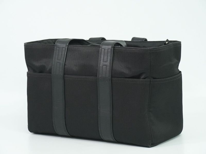 Authentic Hermes Acapulco MM Tote Handbag Canvas Black Acapulco Bag Pre-owned