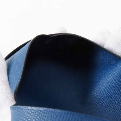 Hermes Calvi Deep Blue Silver Hardware Vaume D'adam Card Case Engraved B With