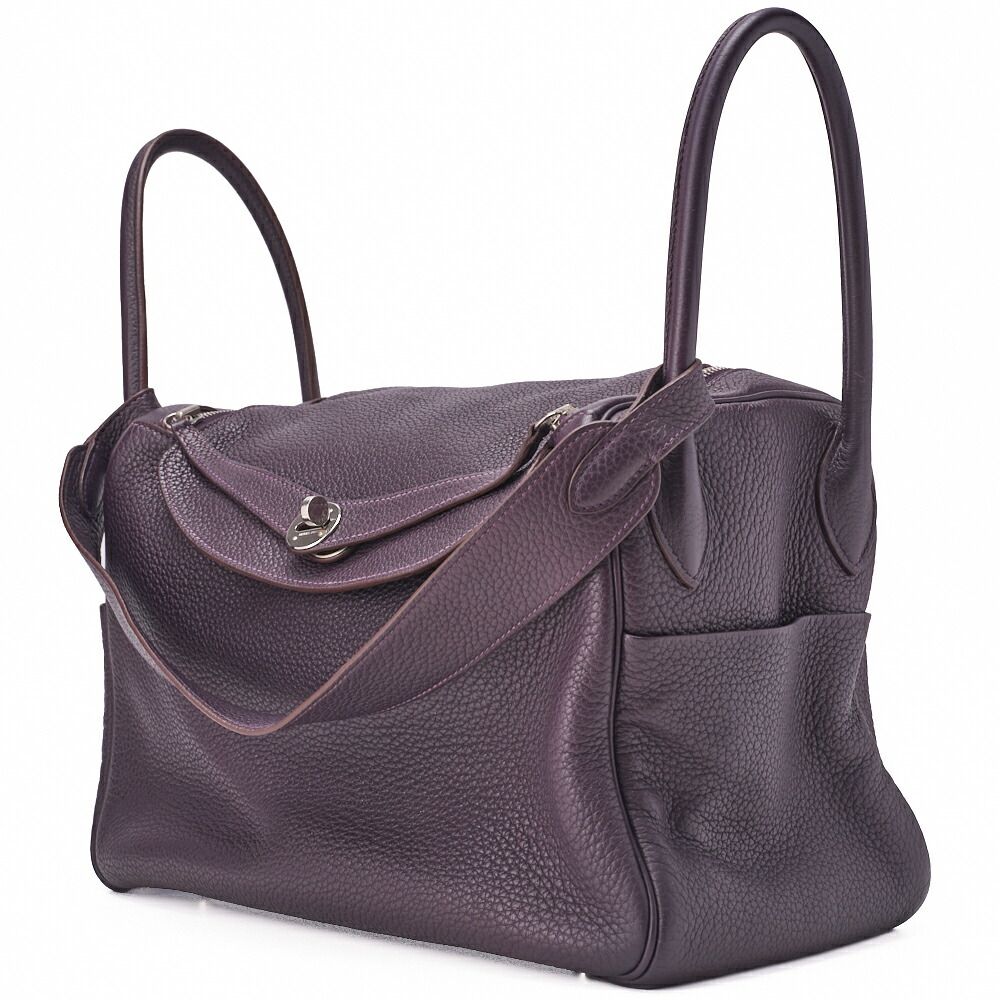 Hermes Lindy 34 Shoulder Bag Taurillon Clemence Raisin (silver Hardware)