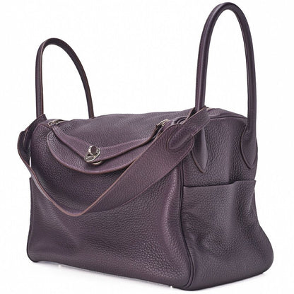 Hermes Lindy 34 Shoulder Bag Taurillon Clemence Raisin (silver Hardware)