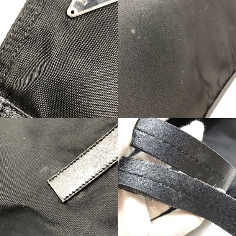 Prada Nylon Tote Handbag Triangle Plate Logo A4 Compartment Black Ladies Men