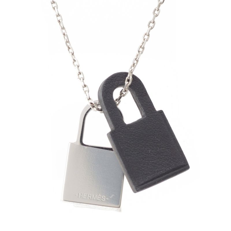 Hermes Eau Kelly PM Metal And Leather Necklace Pendant Engraved With D Silver