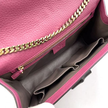 Gucci Bamboo Chain Leather Pink Purple Shoulder Bag Gold 387611
