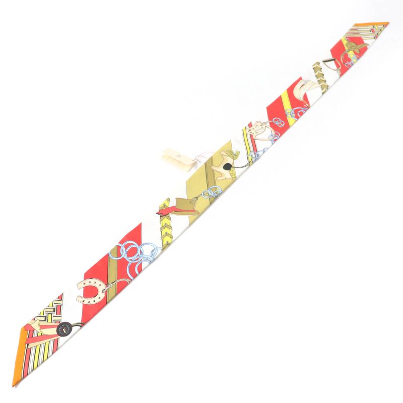 Hermes Brides Et Gris-gris Horse Maitreya And Charm 100% Silk Rouge/white/mordre