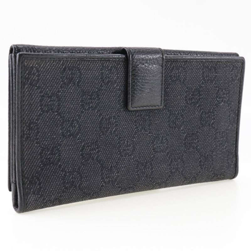 Gucci 143391 Leather × GG Canvas Black Unisex Long Wallet