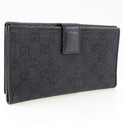 Gucci 143391 Leather × GG Canvas Black Unisex Long Wallet