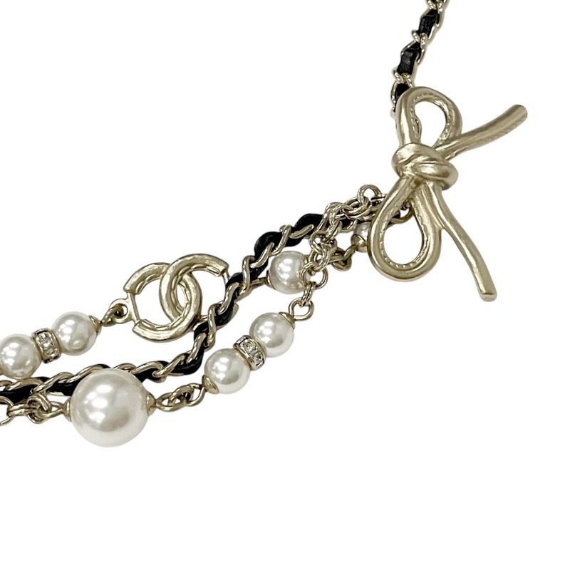 Chanel Necklace Pendant Choker Gold Coco Mark Ribbon Rhinestone