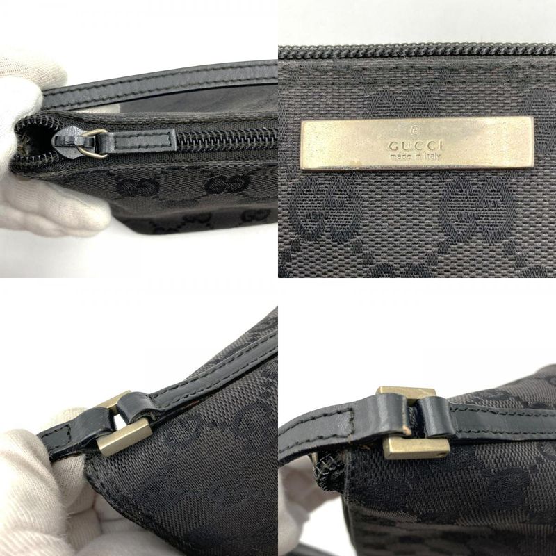 Gucci 039 1103 Handbag Accessory Pouch Black GG Canvas Ladies Men Fashion